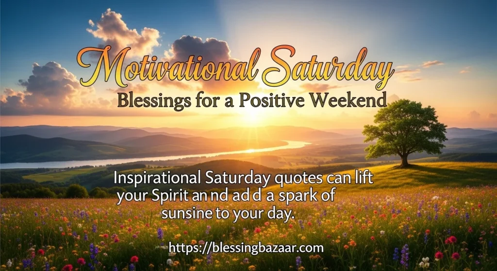 nspirational graphic featuring "Saturday Blessings" with a bright background, encouraging a positive mindset for the weekend.