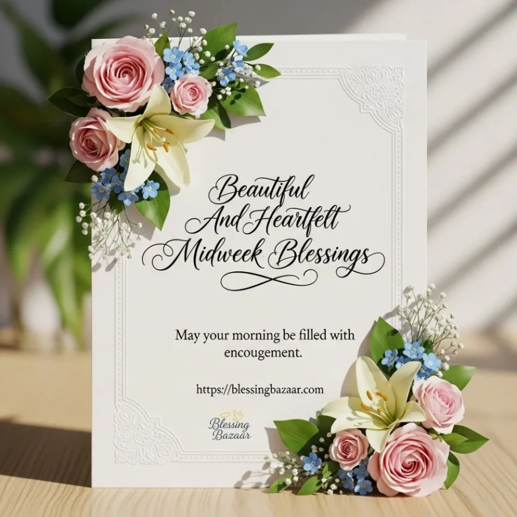 An elegant image of Mary, adorned with flowers, symbolizing blessings and grace.