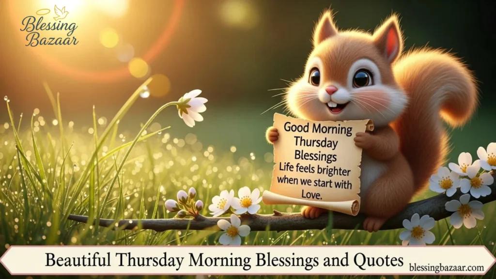 A serene Thursday morning blessings scene with uplifting quotes and blessings, evoking a sense of peace and positivity.
