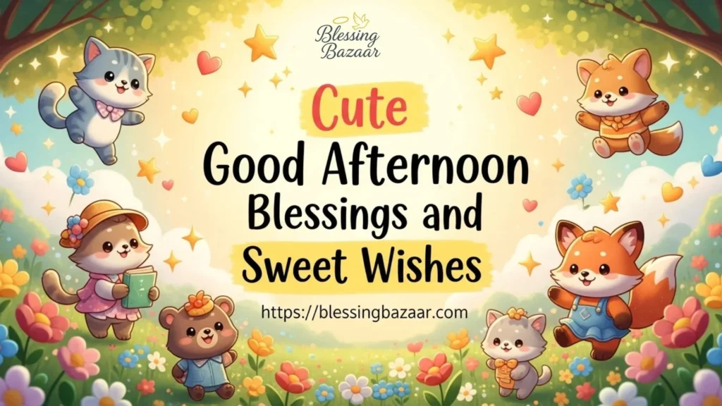 A warm greeting image featuring the text "Good Afternoon Blessings and Sweet Wishes" in elegant typography.