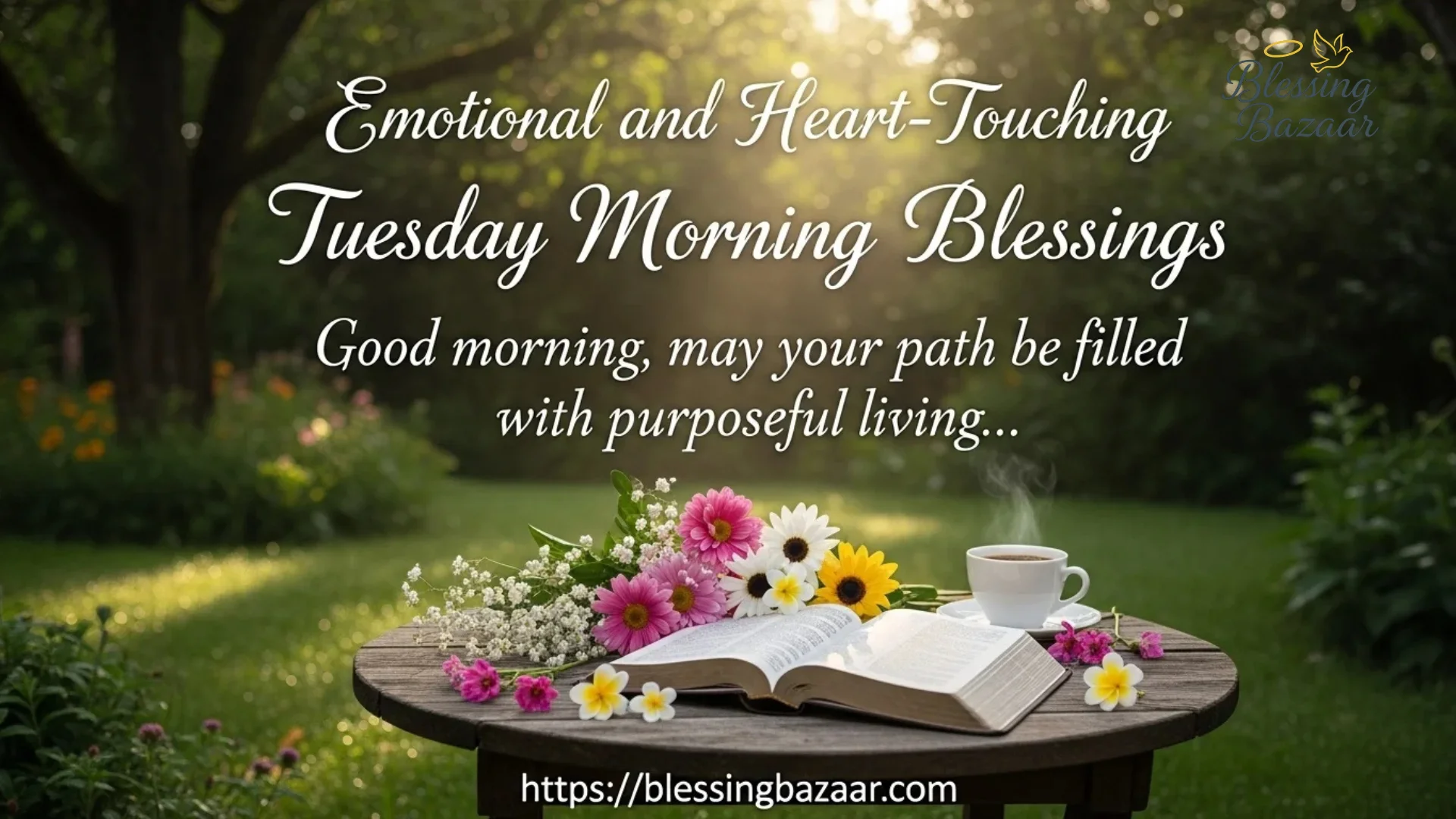 Inspirational good morning tuesday blessings message encouraging a path filled with purpose and meaning, emphasizing positive intentions.