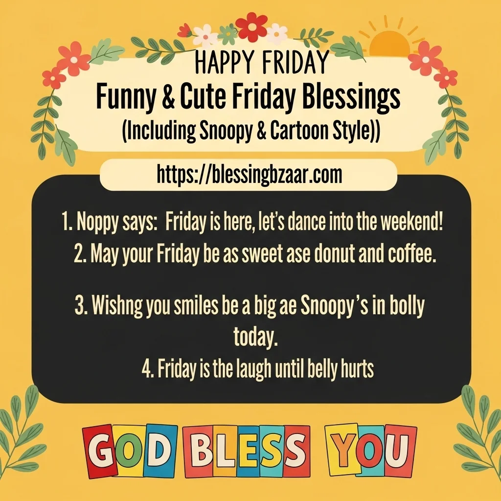 A bright illustration showcasing "Happy Friday Blessings" in bold letters, conveying a sense of joy and celebration.