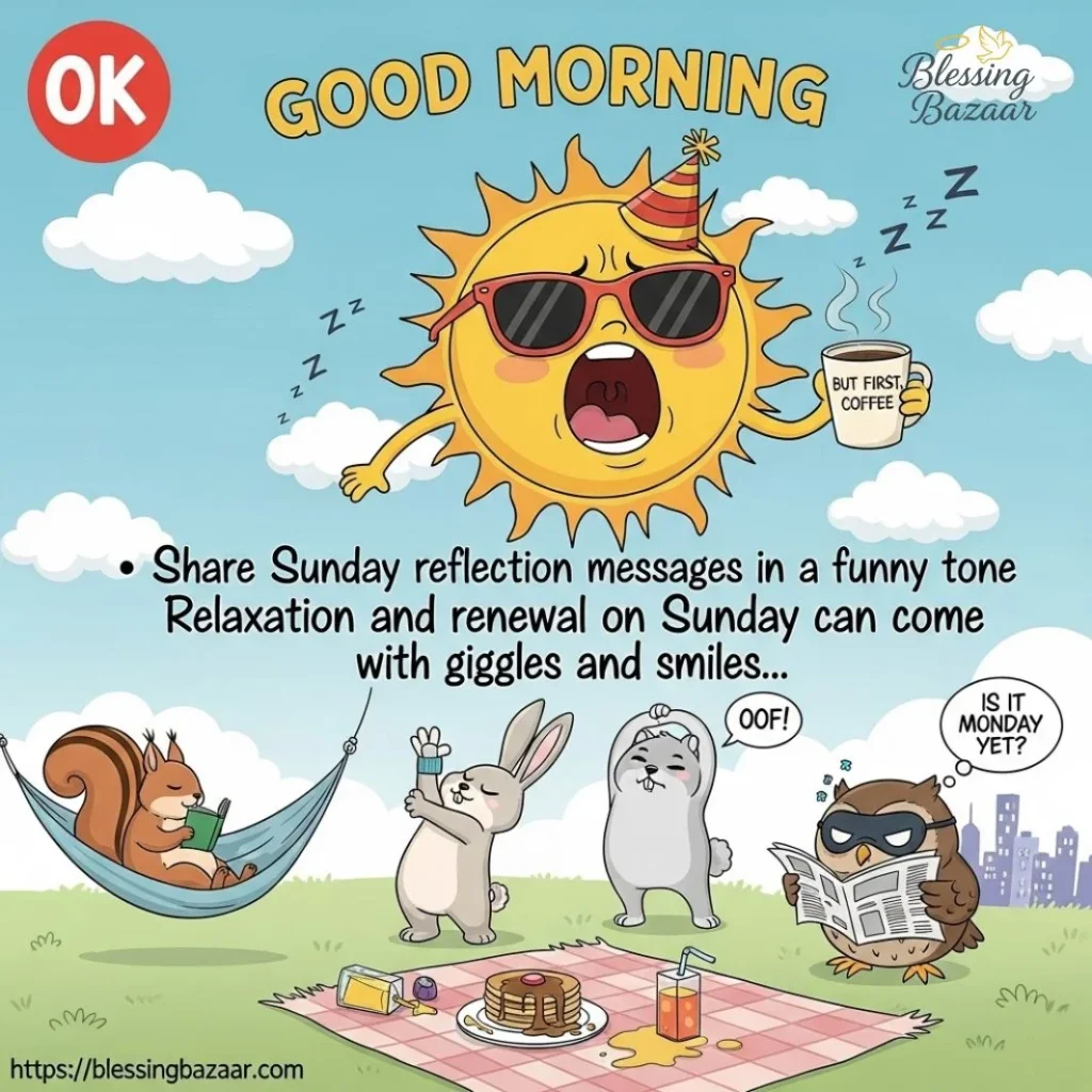 A vibrant image showcasing funny Sunday reflection messages, encouraging a lighthearted start to the week.