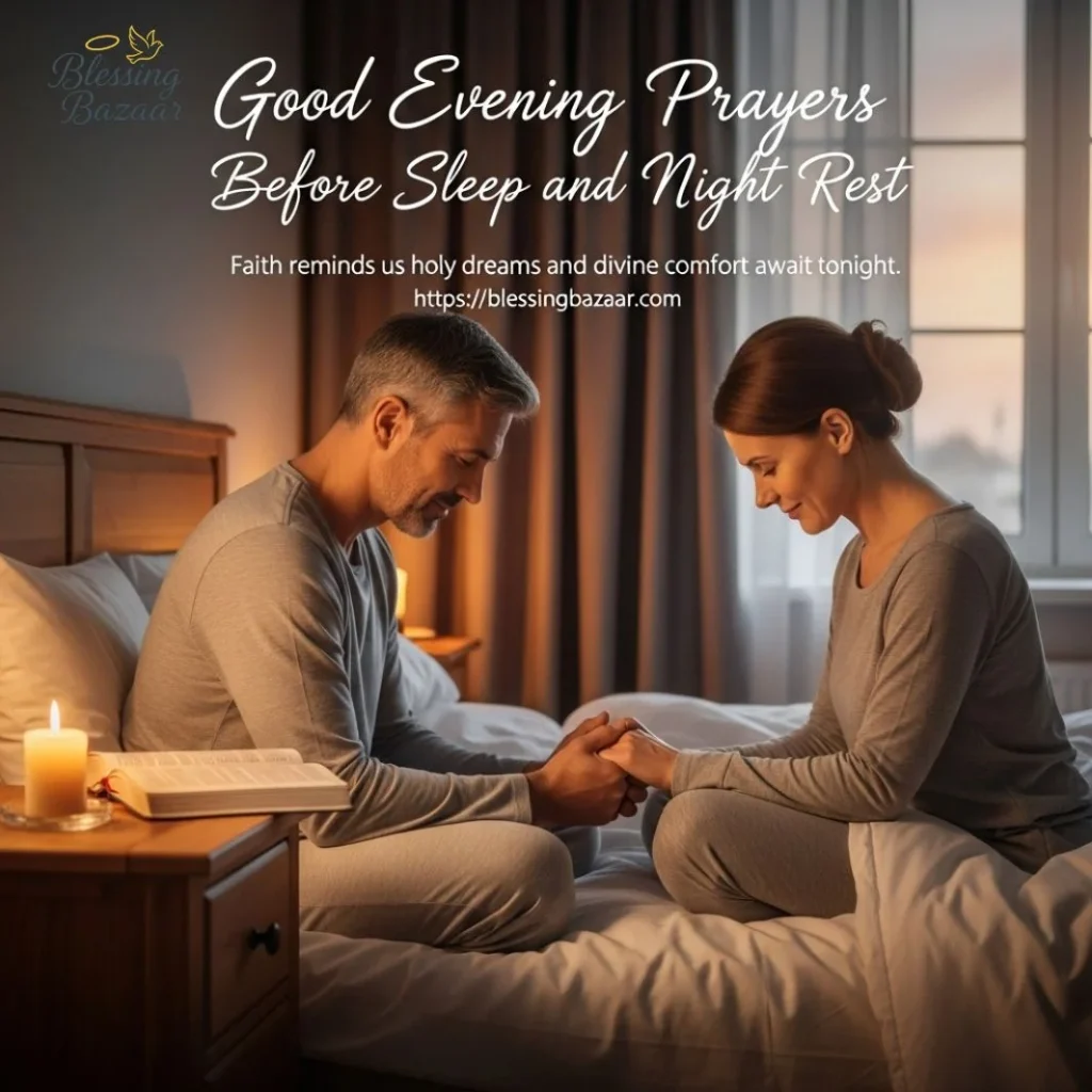 A serene scene of evening prayers, with a candle and a prayer book, symbolizing peace before sleep.