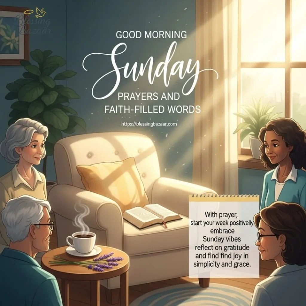 Inspirational Sunday prayer featuring faith-filled words, evoking a sense of peace and hope.