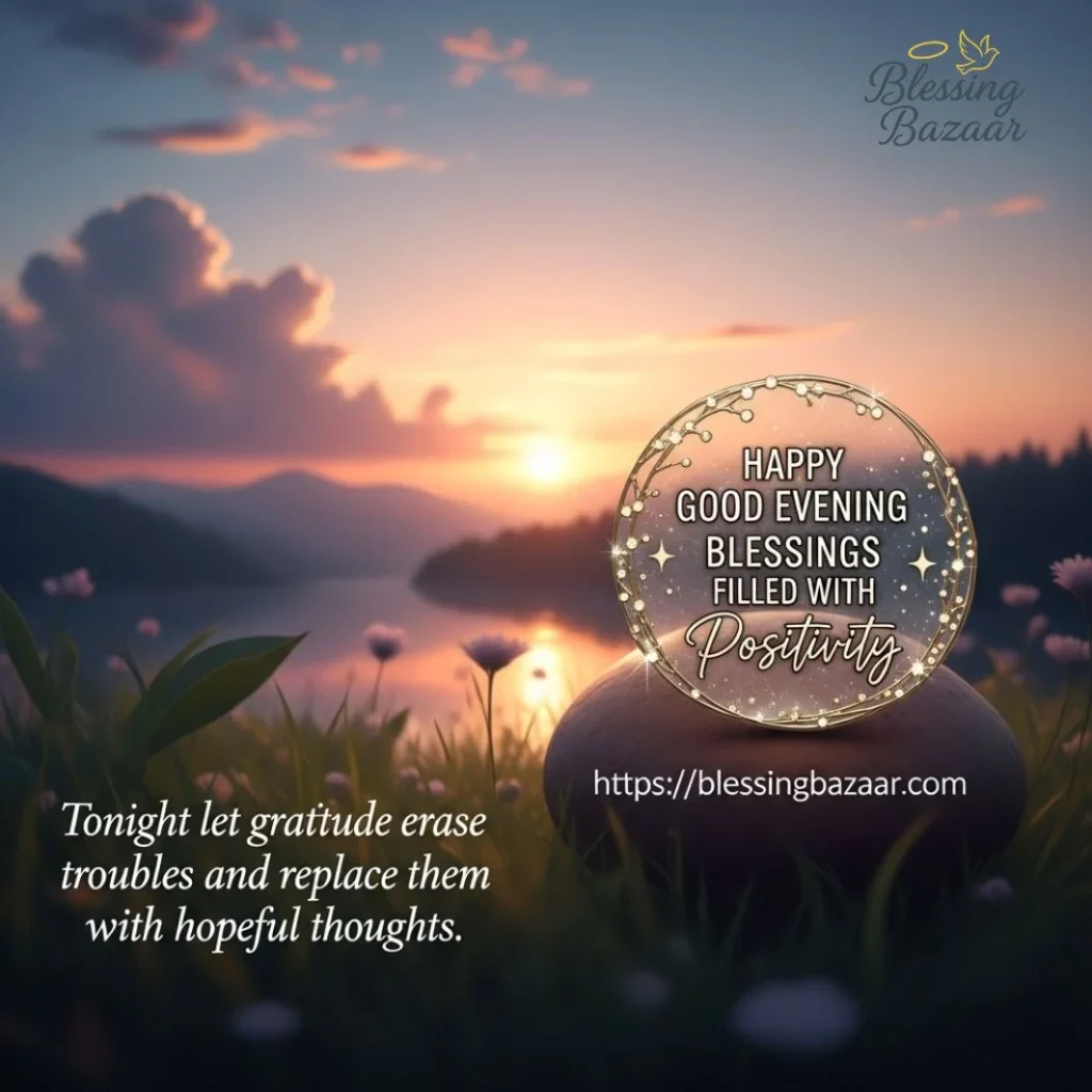 A collection of inspirational quotes wishing good evening blessings, featuring uplifting designs and warm colors.