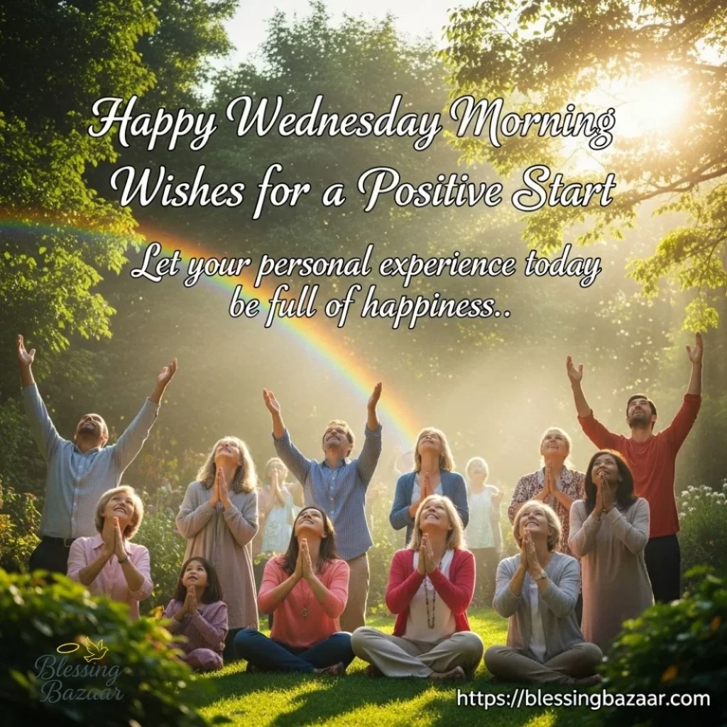 Cheerful graphic wishing a happy Wednesday morning, promoting positivity and a fresh start to the day