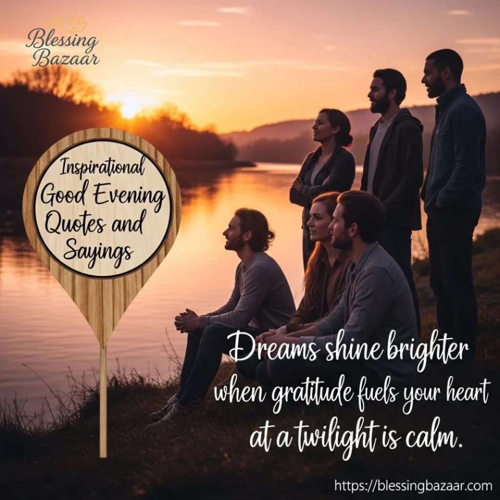 A collection of inspirational quotes for good evening blessings, featuring calming backgrounds and elegant typography.