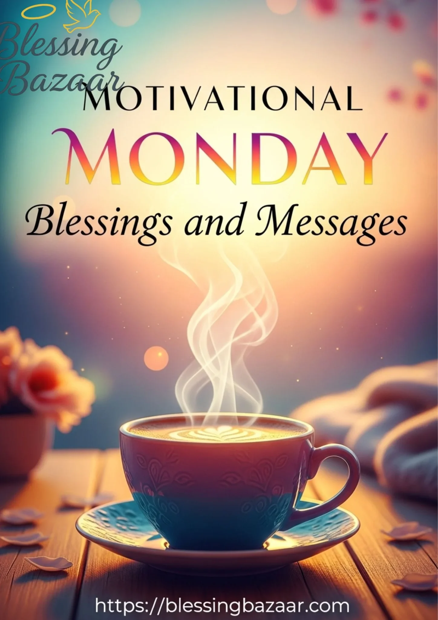 Motivational Monday Blessings A colorful graphic featuring motivational quotes and blessings for a positive start to the week.