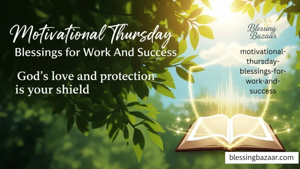 A motivational image with uplifting messages about work and success, themed for Thursday blessings.