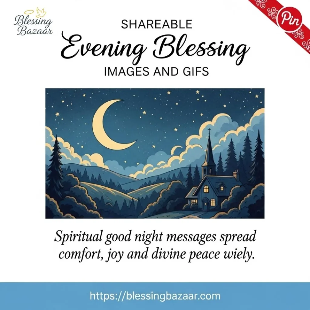 A collection of evening blessing images and gifts, showcasing serene landscapes and thoughtful messages for reflection.