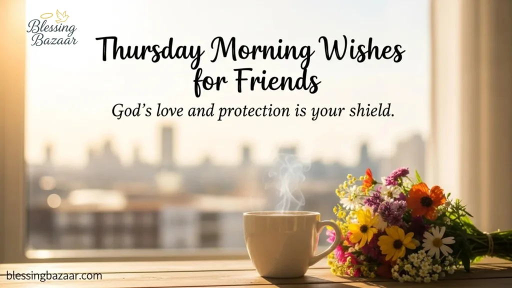 An inspiring image displaying Thursday blessings wishes for friends, adorned with vibrant designs and positive messages.
