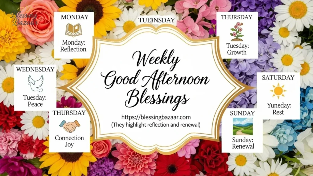 A serene image depicting a weekly good afternoon blessing with warm colors and uplifting text.