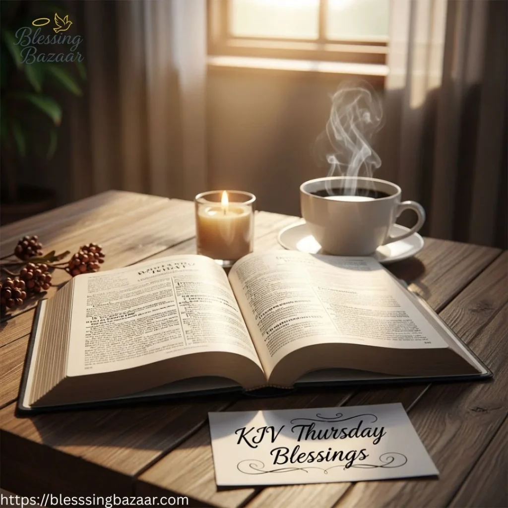 KJV Thursday Blessings text displayed artistically on a serene background, conveying a message of hope and gratitude.