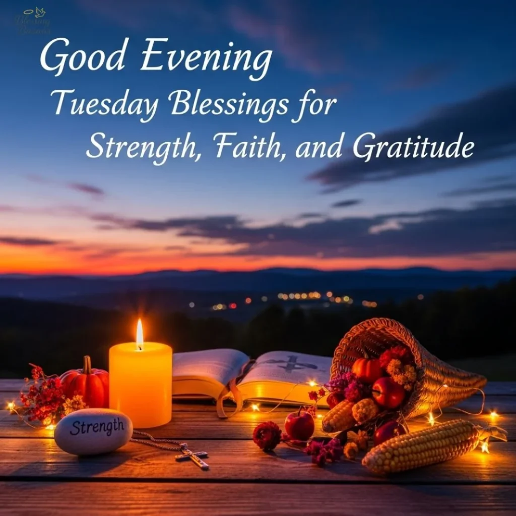 nspirational Tuesday evening message highlighting strength, faith, and gratitude for a positive mindset.
