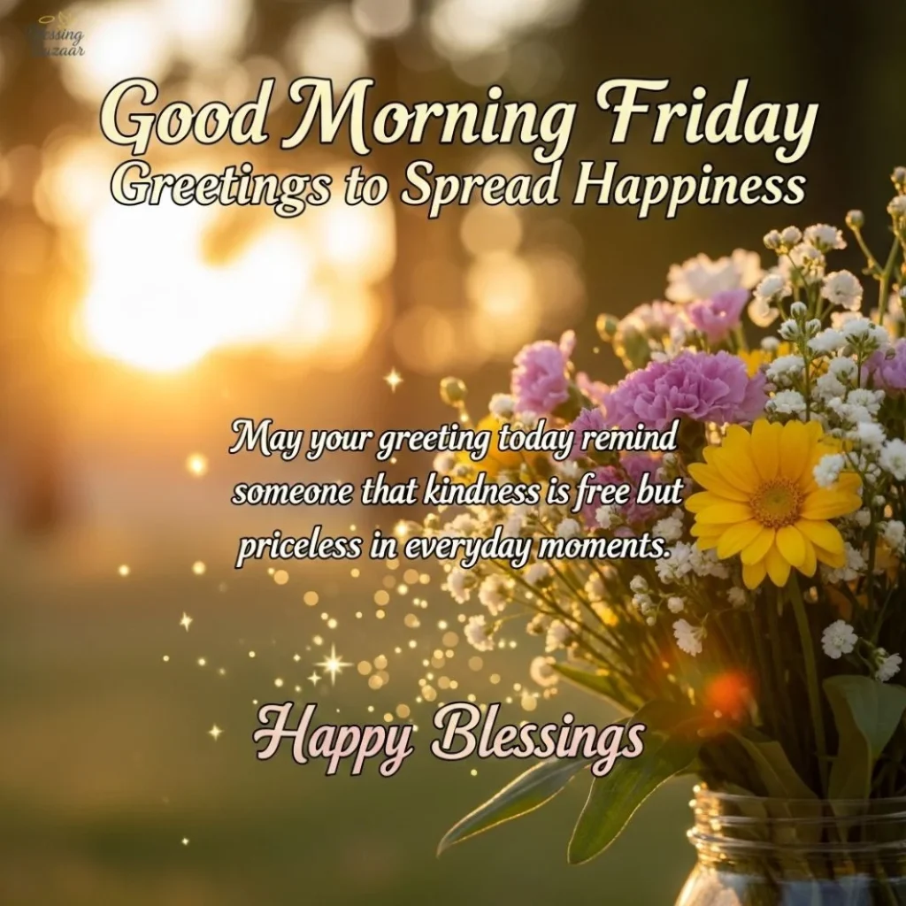 An inspiring image with "Good Morning Friday" text, surrounded by vibrant designs and a sunny background.