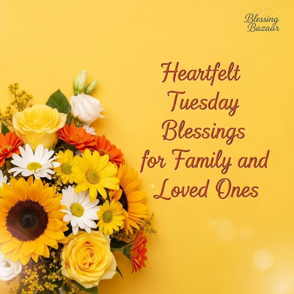 Inspirational graphic featuring motivational quotes for success and blessings in the workplace on a Tuesday.