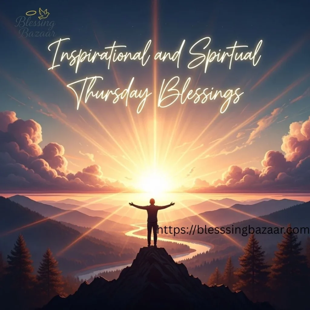 Uplifting visual of Thursday blessings, emphasizing spirituality and motivation for a fulfilling day.