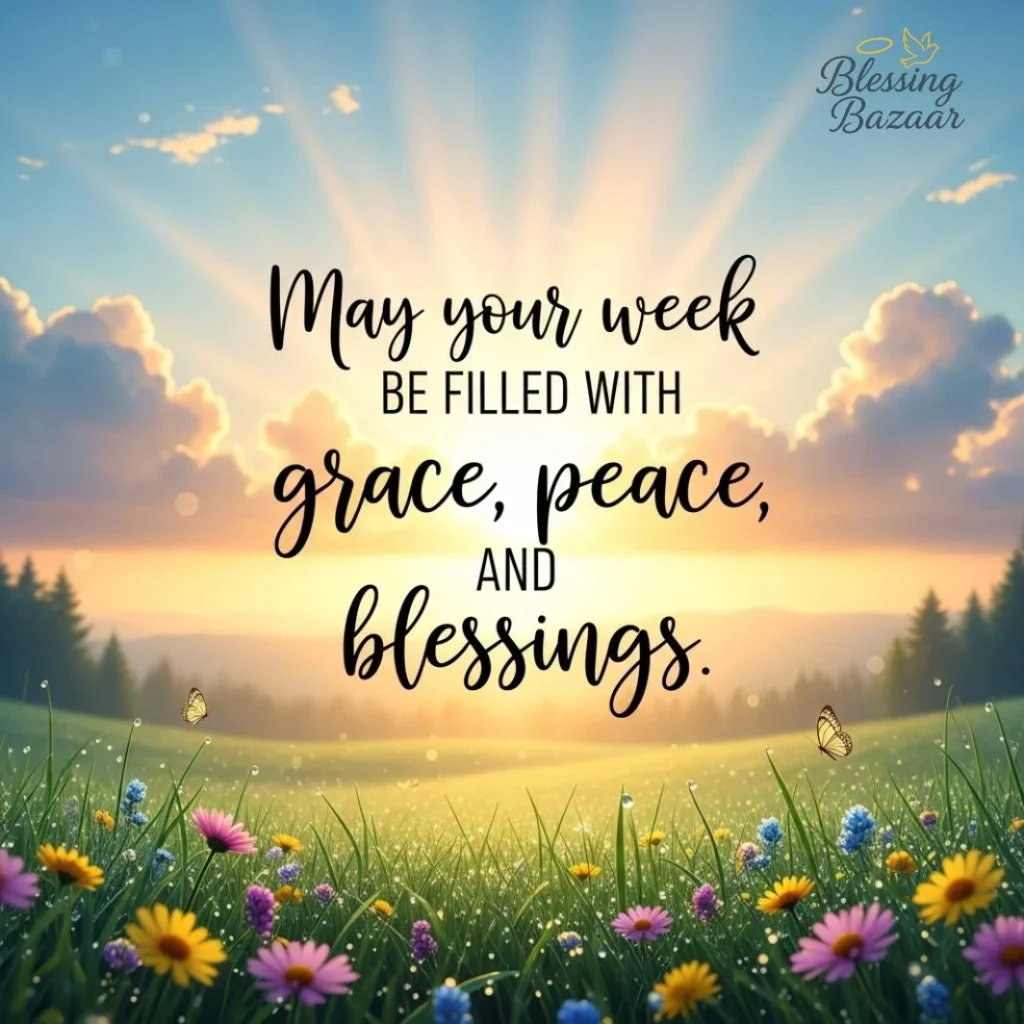 Inspirational message wishing a week filled with grace, peace, and monday blessings
