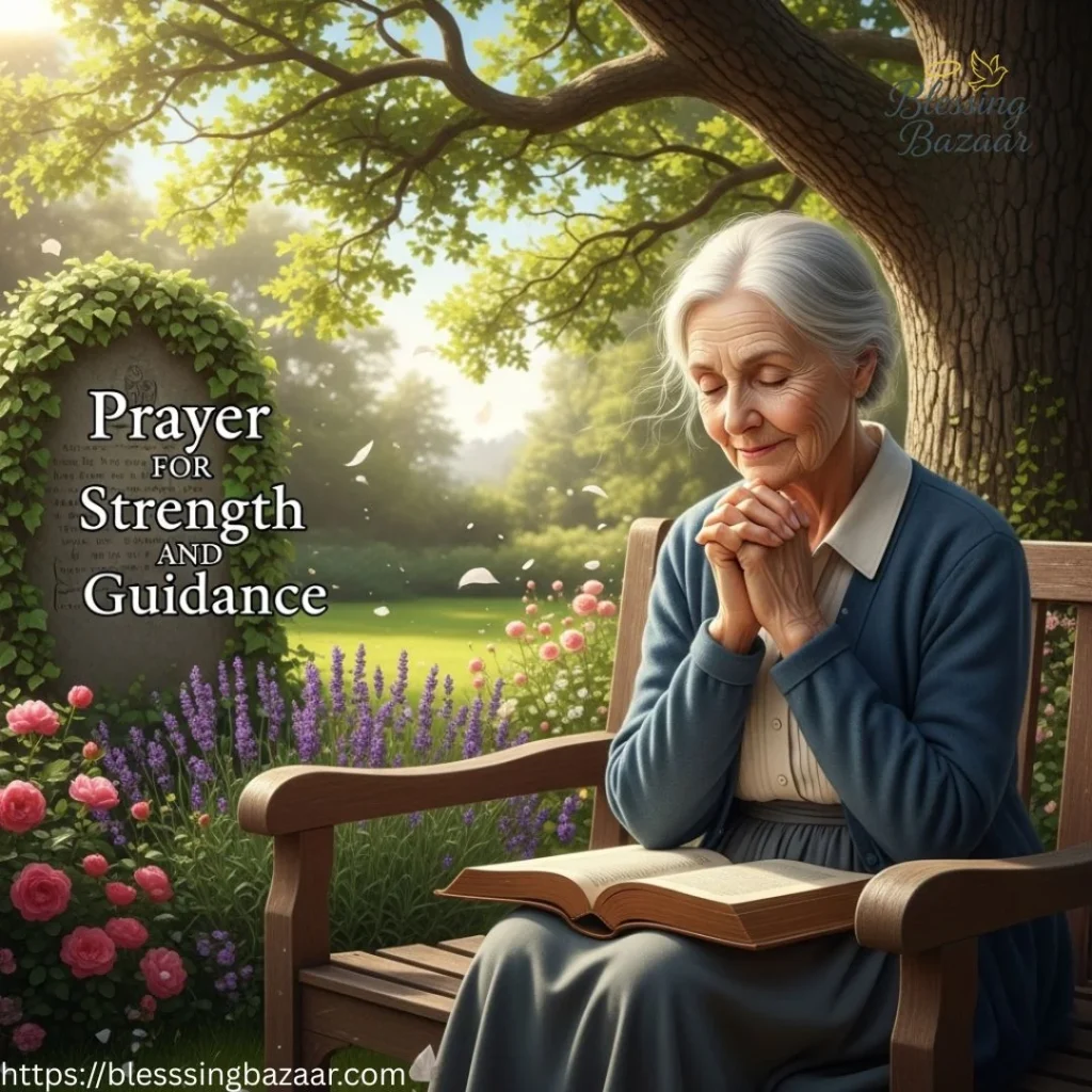 An illustration of a person praying, representing the pursuit of strength and guidance through faith and reflection.