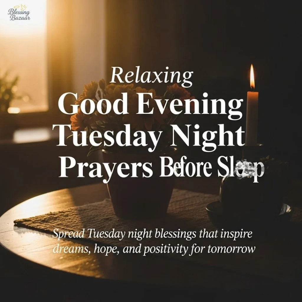 A peaceful setting depicting a person engaged in Good Evening Tuesday blessings preparing for restful sleep.