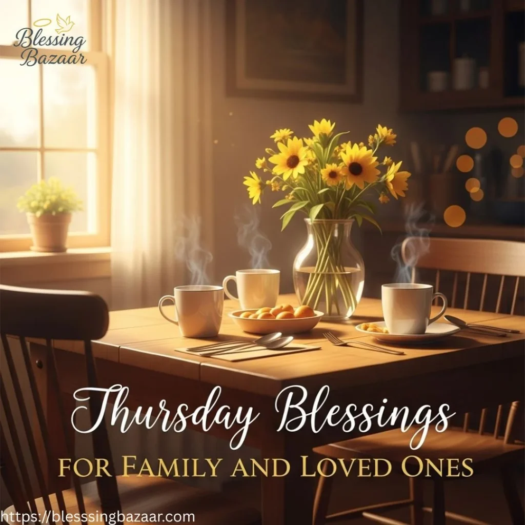 A warm scene of loved ones embracing, celebrating Thursday blessings and togetherness.